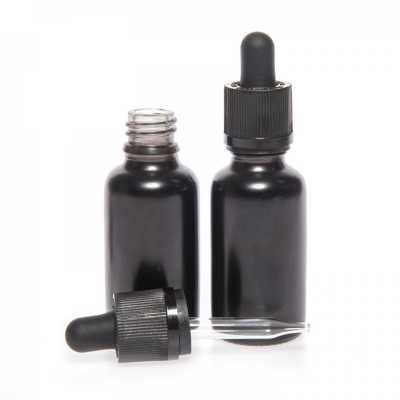 Matt Black Glass Bottle, Black Tamper Evident Safety Dropper, 30 ml