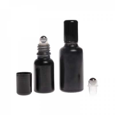 Matt Black Glass Bottle with Roll-On, 15 ml