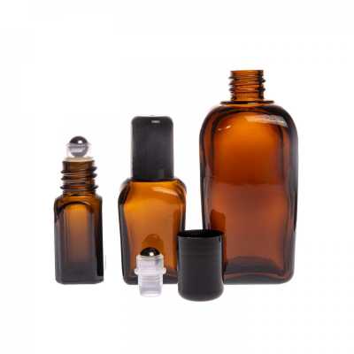 Amber Glass Square Bottle with Roll-On, 90 ml