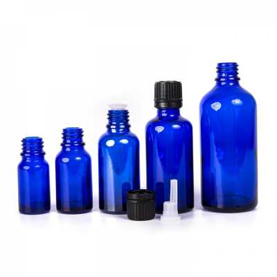 Blue Glass Bottle, Black Cap & Dropper 100 ml