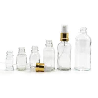Clear Glass Bottle, Glossy Golden White Pump, 10 ml