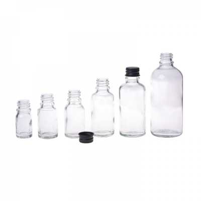 Clear Glass Bottle, Black Aluminium Cap, 15 ml