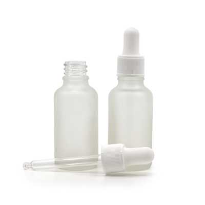 Clear Frosted Glass Bottle, Matte White Dropper, 30 ml