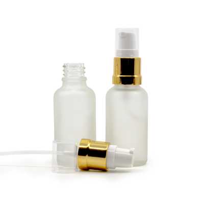 Clear Frosted Glass Bottle, Glossy Golden White Pump, 30 ml