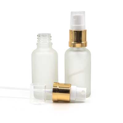 Clear Frosted Glass Bottle, Glossy Gold White Spray, 30 ml