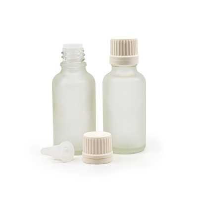 Clear Frosted Glass Bottle, White Tamper Evident Cap & Dropper, 30 ml