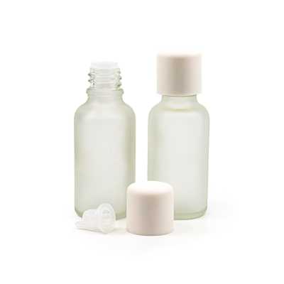 Clear Frosted Glass Bottle, White Safety Cap & Dropper, 30 ml