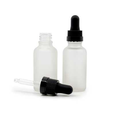 Clear Frosted Glass Bottle, Matte Black Dropper With Shiny Strip, 30 ml