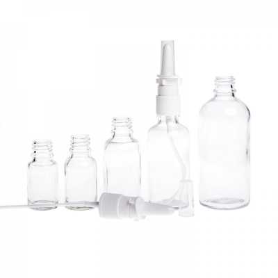 Clear Glass Bottle, White Nasal Spray, 30 ml