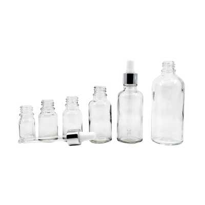 Clear Glass Bottle, Glossy Silver White Dropper, 15 ml