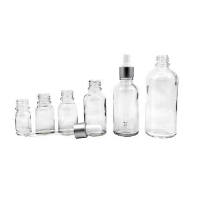 Clear Glass Bottle, Matte Silver White Dropper, 50 ml