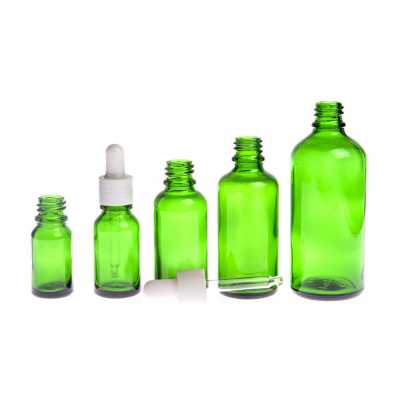 Green Glass Bottle, Glossy White Dropper, 10 ml