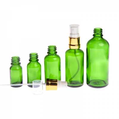 Green Glass Bottle, Glossy Gold White Spray, 15 ml