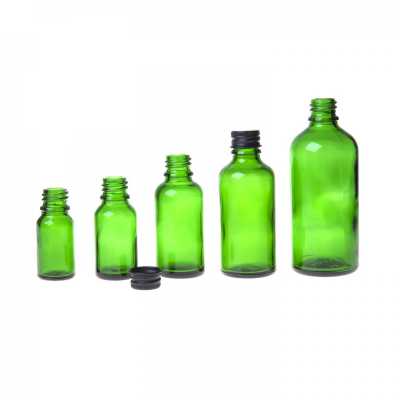 Green Glass Bottle, Black Aluminium Cap, 15 ml