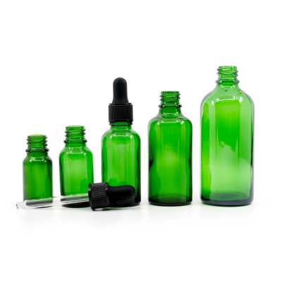 Green Glass Bottle, Matte Black Dropper, 15 ml