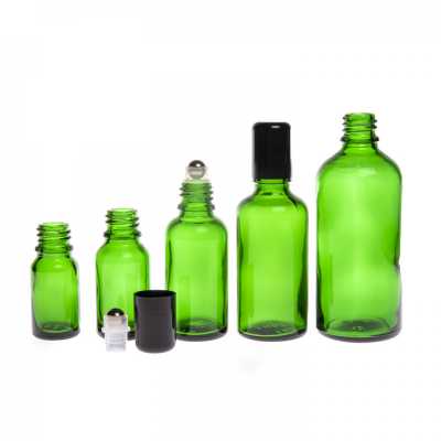 Green Glass Bottle with Roll-On, 15 ml