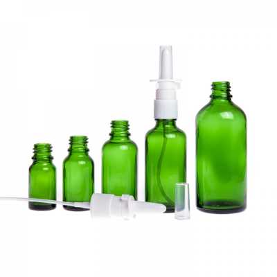 Green Glass Bottle, White Nasal Spray, 100 ml