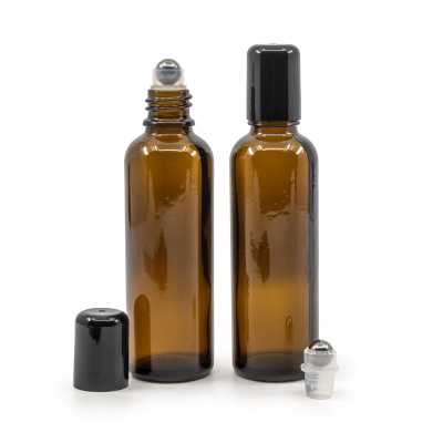 Amber Glass Bottle, Slim with Roll-On, 50 ml