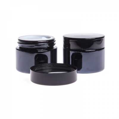 Glossy Black Glass Jar, Black Plastic Lid, 50 ml