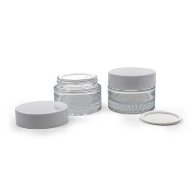 Thick Clear Cosmetic Glass Jar, White Plastic Lid & Gasket, 50 ml