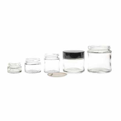 Clear Cosmetic Glass Jar, Black Lid, & Gasket, 30 ml