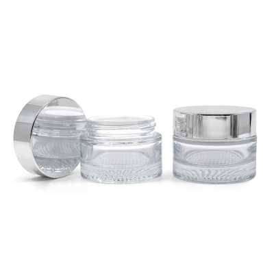 Thick Clear Cosmetic Glass Jar, Silver Lid & Gasket, 50 ml