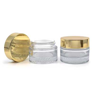 Thick Clear Cosmetic Glass Jar, Gold Lid & Gasket, 50 ml