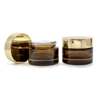 Thick Amber Glass Jar, Gold Lid & Gasket, 50 ml