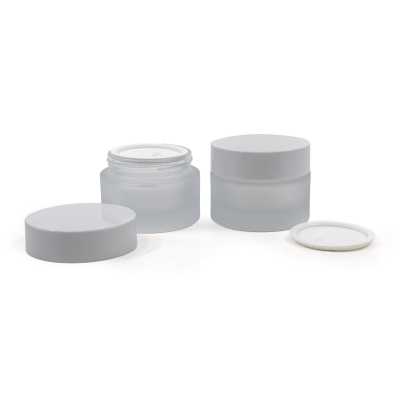 Frosted Cosmetic Glass Jar with White Lid & Gasket, 25 ml