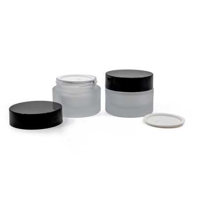 Frosted Cosmetic Glass Jar with Black Lid & Gasket, 25 ml