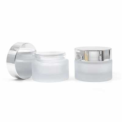 Frosted Cosmetic Glass Jar with Silver Lid & Gasket, 25 ml