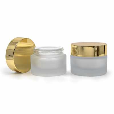 Frosted Cosmetic Glass Jar with Gold Lid & Gasket, 25 ml