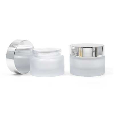 Thick Frosted Cosmetic Glass Jar, Silver Lid & Gasket, 50 ml
