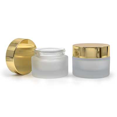 Thick Frosted Cosmetic Glass Jar, Golden Lid & Gasket, 50 ml
