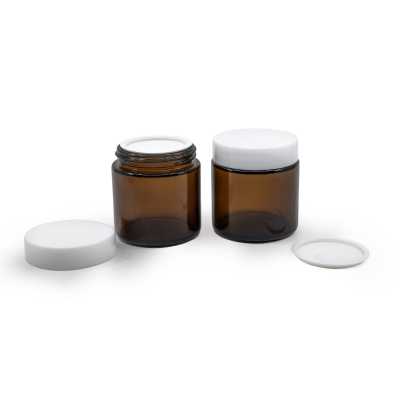 Amber Glass Jar, White Plastic Lid & Gasket, 100 ml