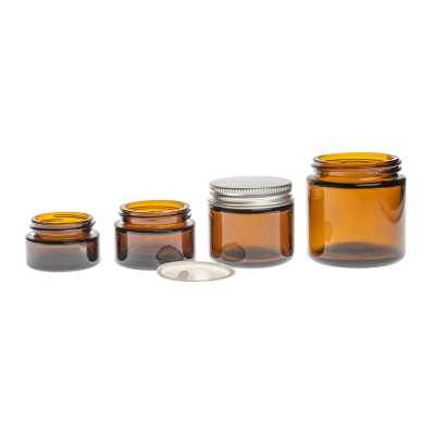 Amber Cosmetic Glass Jar, Silver Aluminium Lid & Gasket, 30 ml