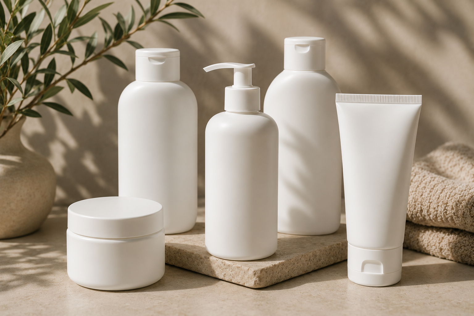 HDPE bottles — solid, opaque plastic packs